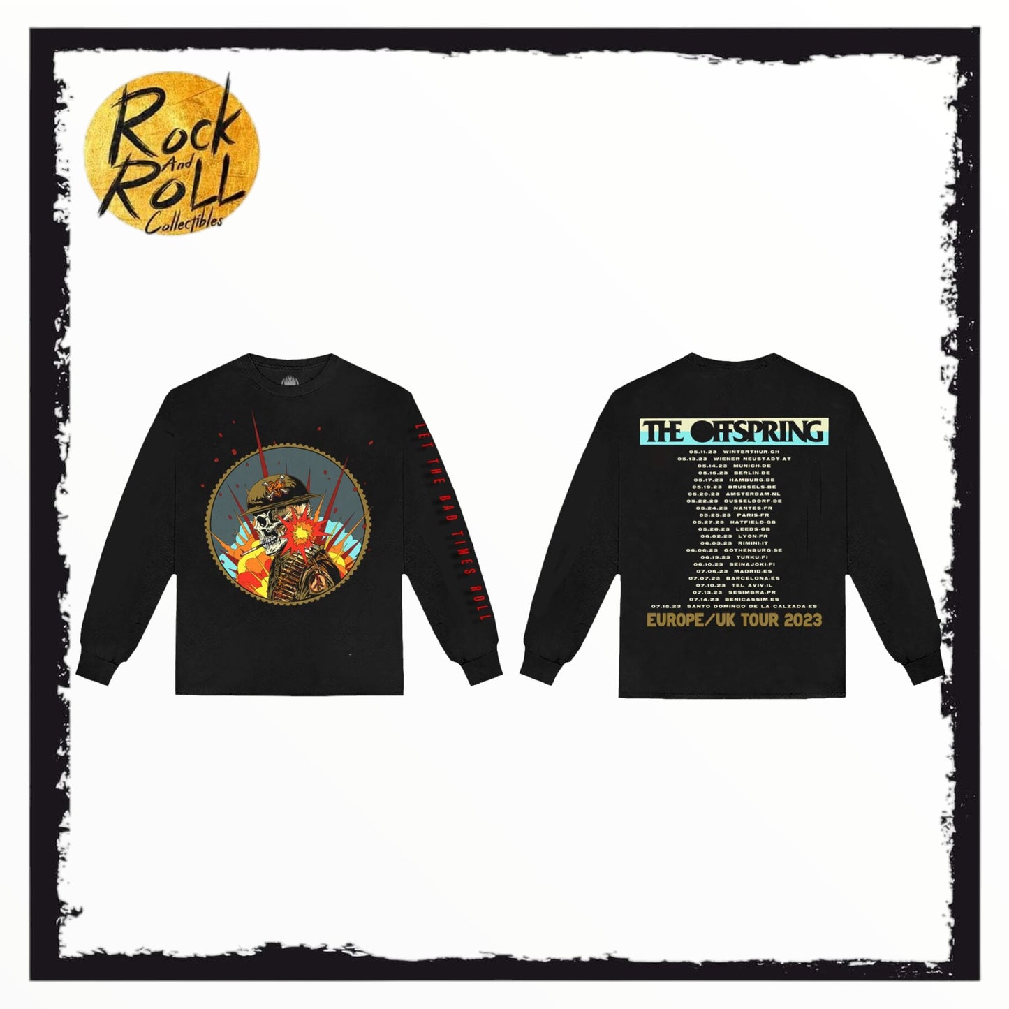 The Offspring Europe/UK Tour 2023 Long Sleeve Black Crew Neck T-Shirt - Large