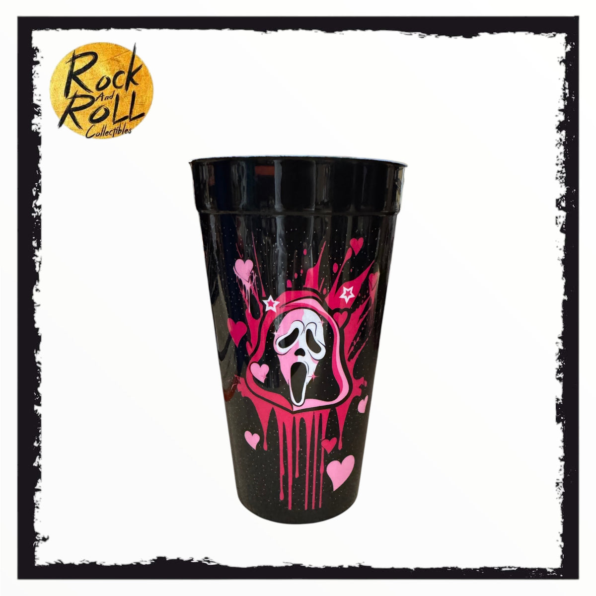 Spirit Halloween - Ghost Face (Black & Pink Design) Reusable Plastic Souvenir Cup 22oz