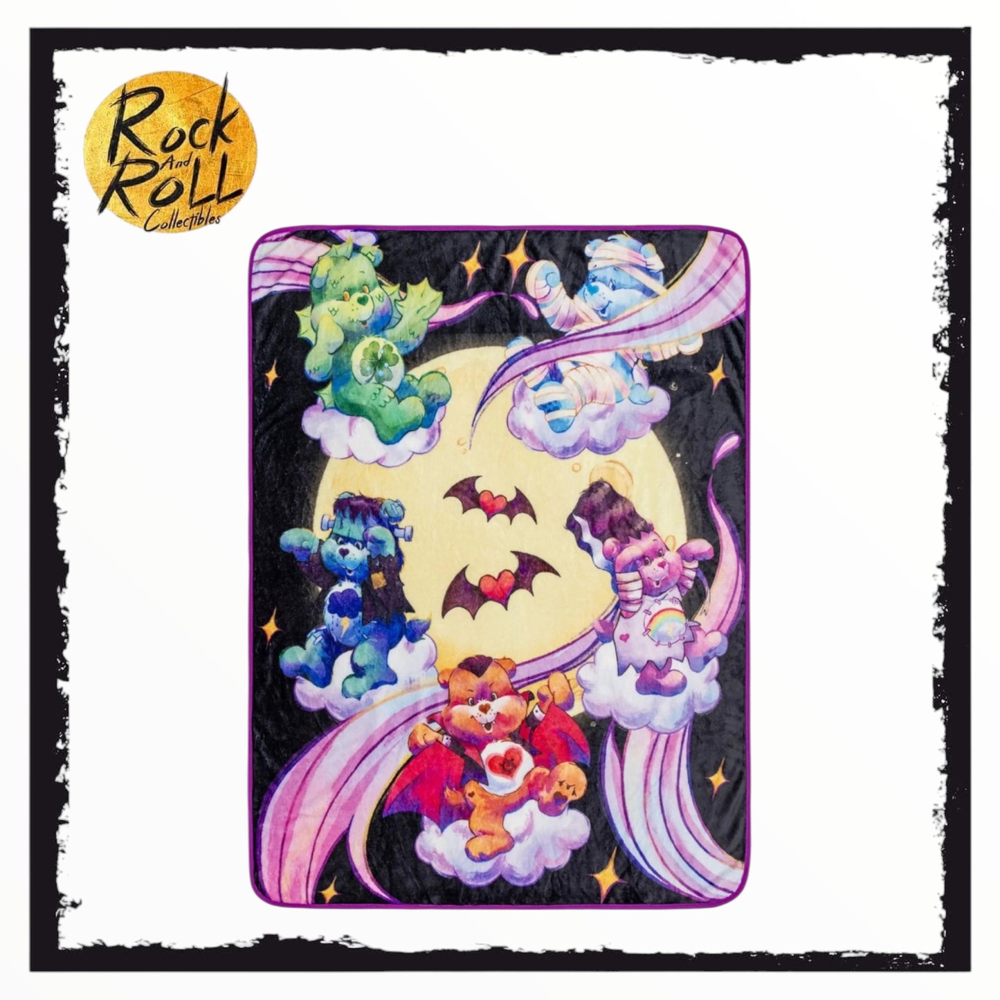 Care Bears and Universal Monsters Moon Scene Plush Fleece Throw Blanket 45" X 60"