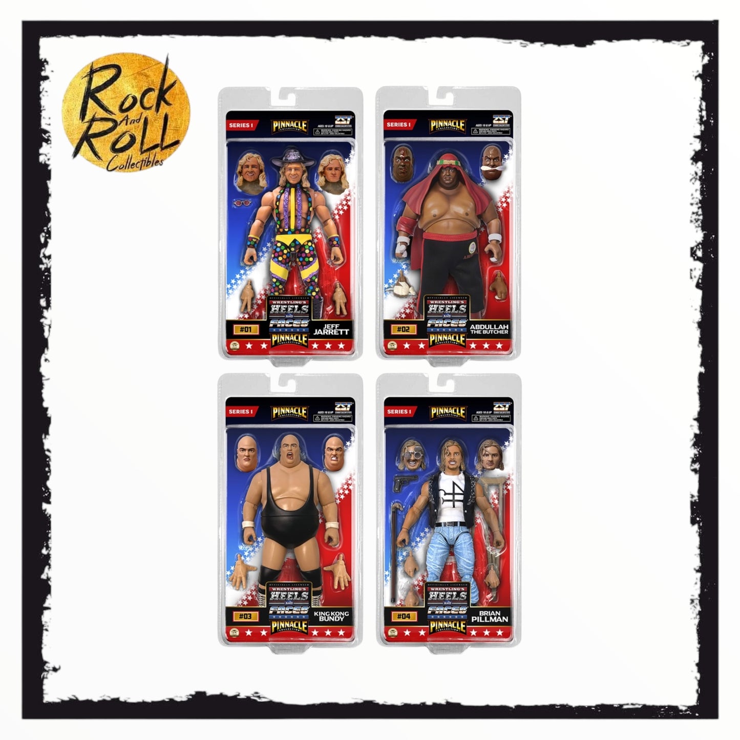 Zombie Sailor Toys Wrestling Heels And Faces Full Set Of 4 Jeff Jarrett, Abdullah The Butcher,King Kong Bundy,Brian Pillman Pinnacle Line PRE ORDER