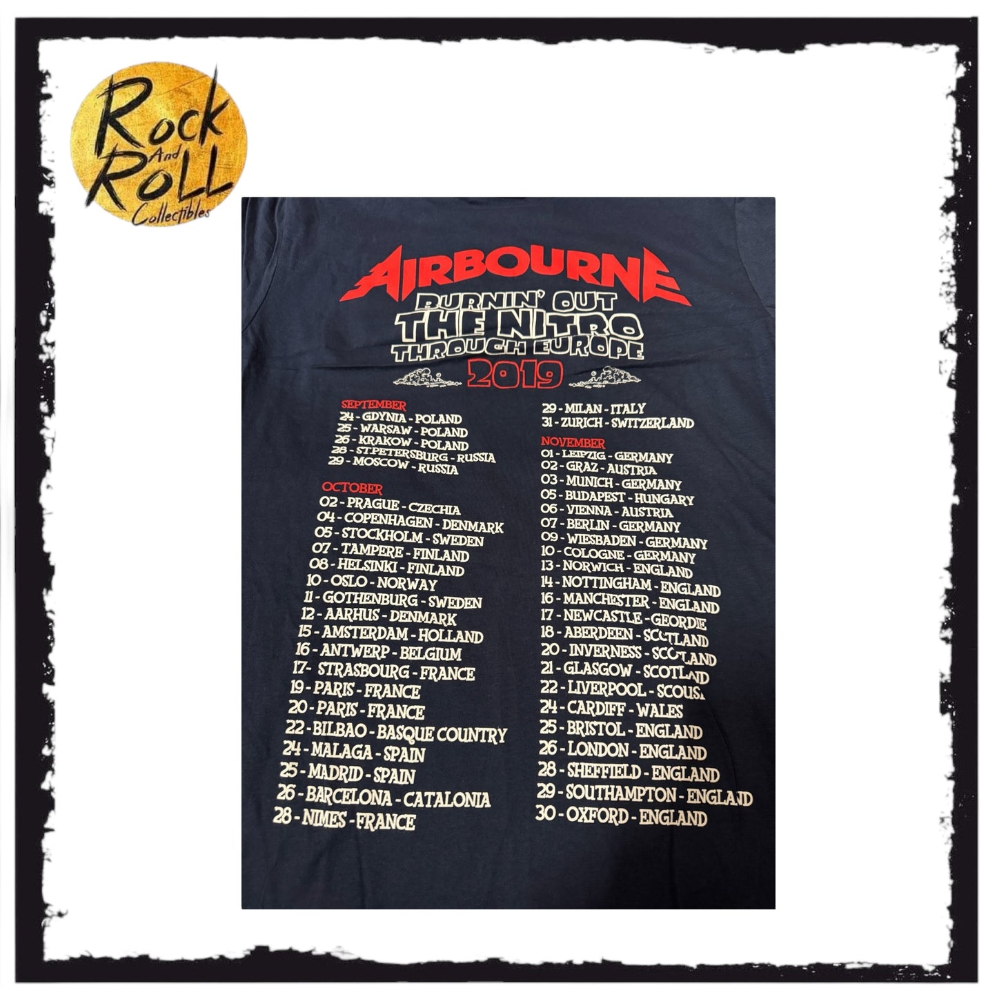 Airbourne "Burnin' Out The Nitro Through Europe" Tour 2019 Crewneck T-Shirt