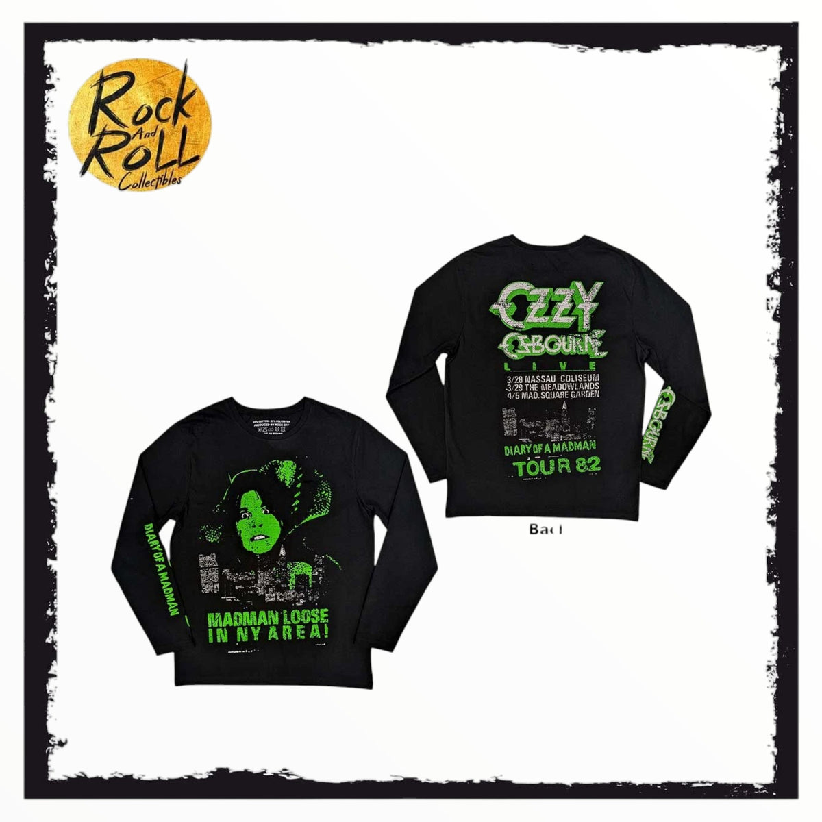 Ozzy Osbourne Unisex Long Sleeve T-Shirt: Madman Loose (Black) (Back & Sleeve Print)