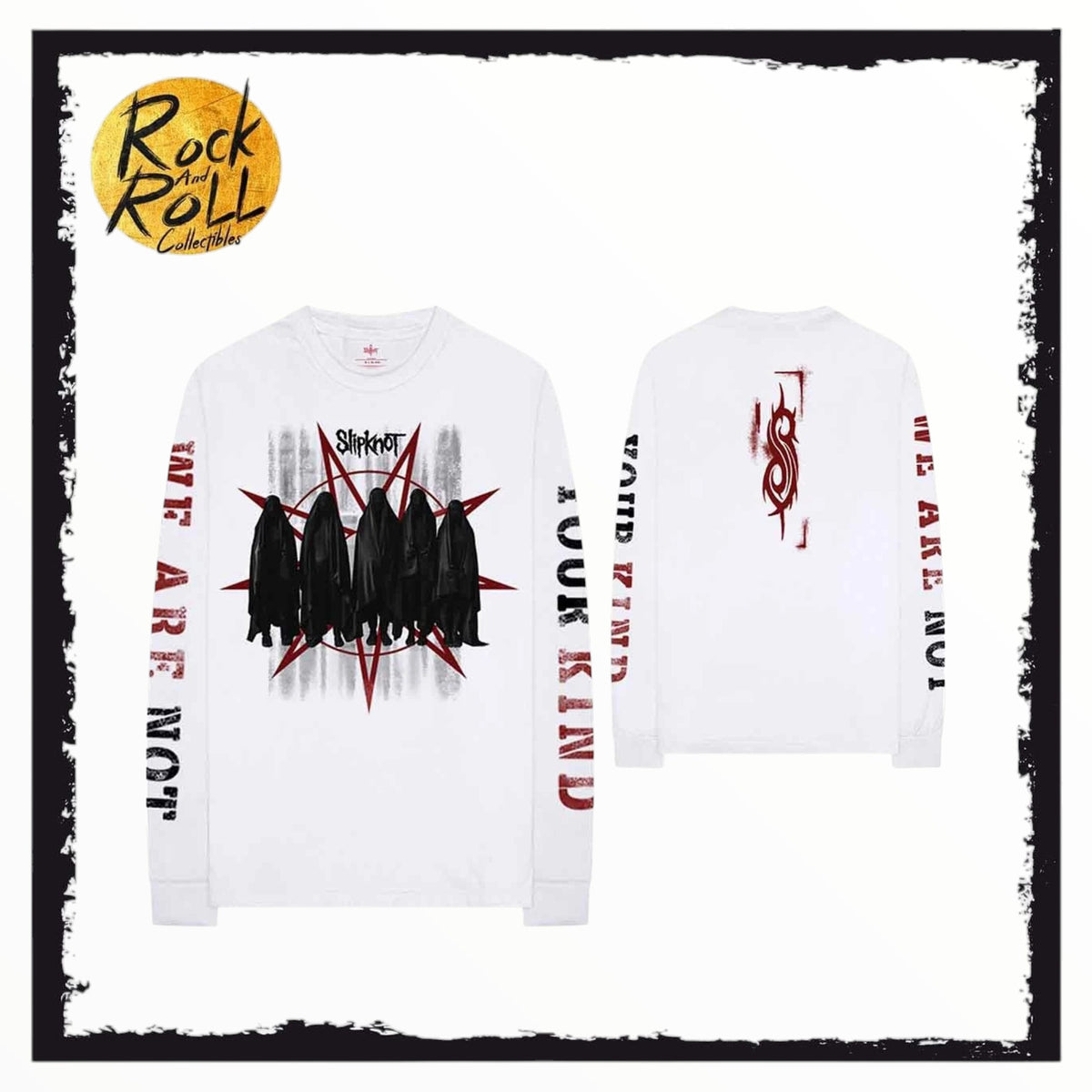 Slipknot Unisex Long Sleeve T-Shirt: Shrouded Group (White) (Back & Sleeve Print)