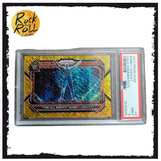 2023 WWE Panini Prizm Bobby Lashley Gold Shimmer FOTL #6 3/5 - PSA MINT 9
