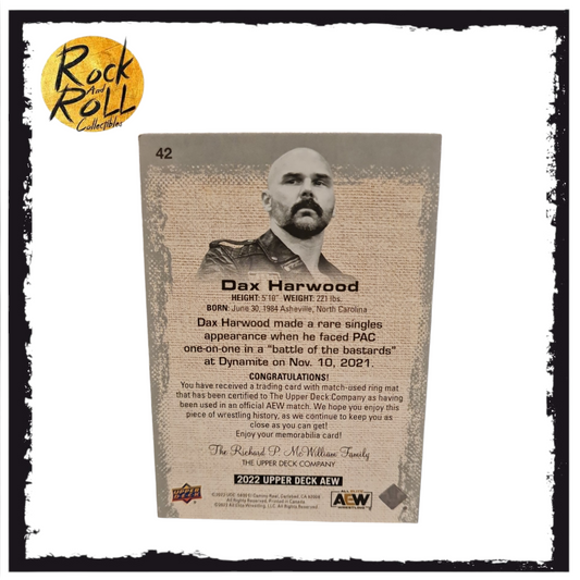 AEW Upper Deck Dax Harwood Relic Card #42