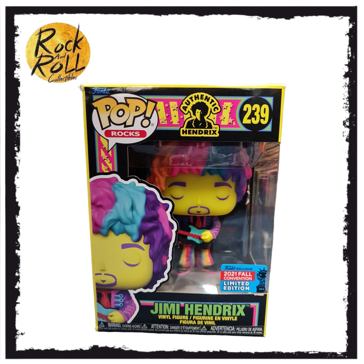 (Box Damage) Jimi Hendrix Blacklight Funko Pop! #239 2021 Fall Convention Shared Exclusive