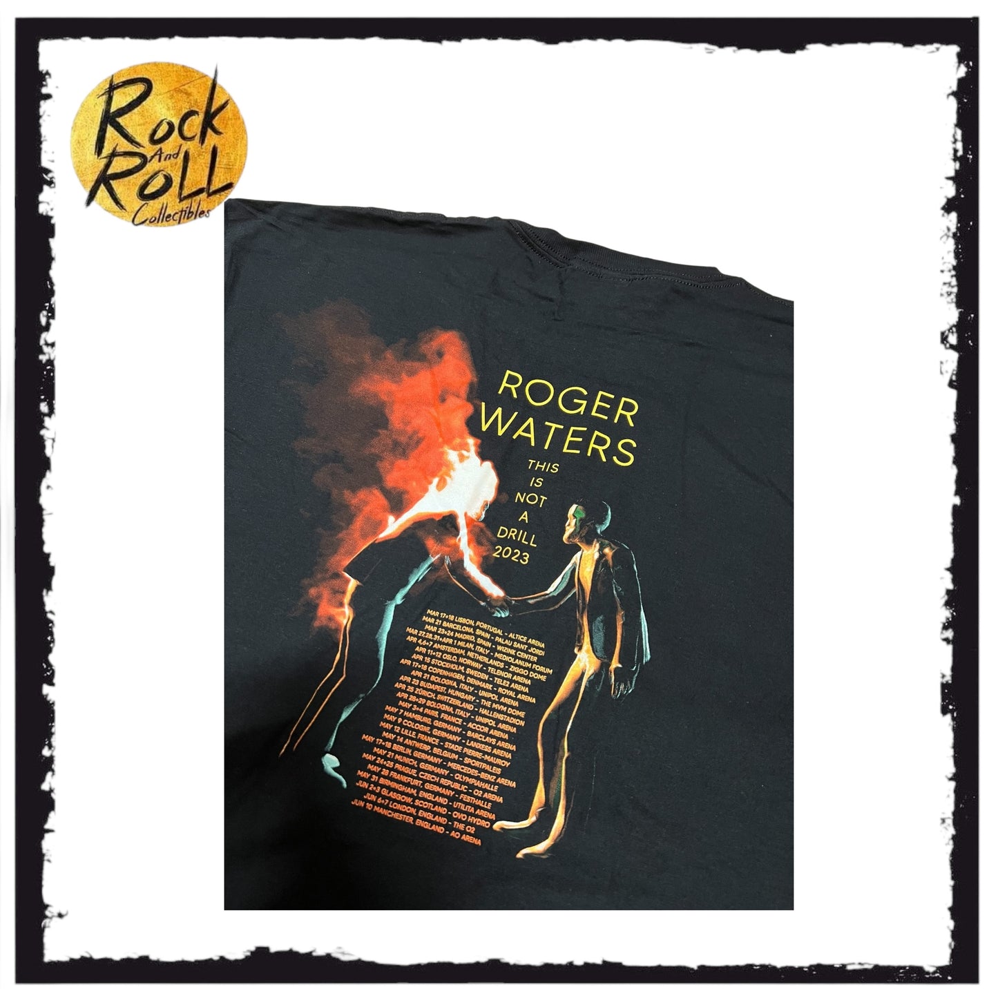 Roger Waters "This Is Not A Drill" Black Crewneck 2023 Tour T-Shirt 'Wish You Were Here' (X-Large)