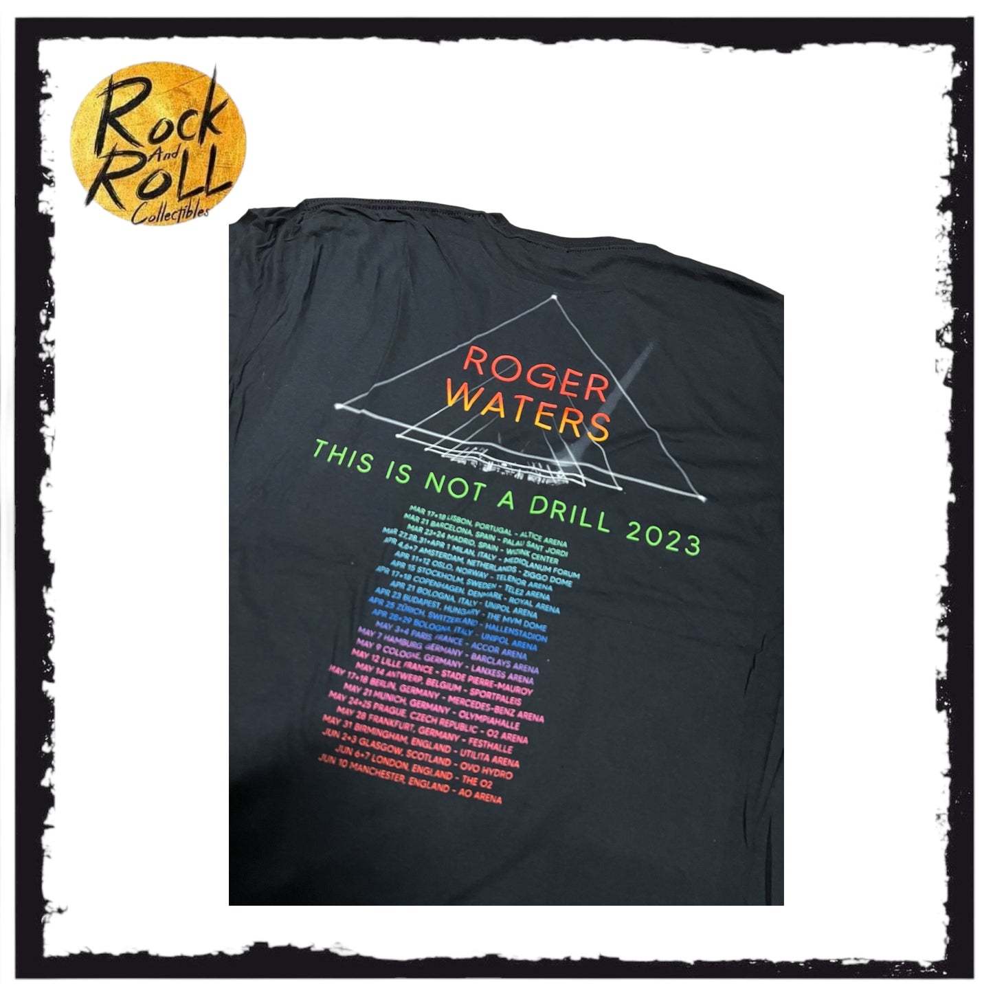 Roger Waters "This Is Not A Drill" Black Crewneck 2023 Tour T-Shirt 'Dark Side Of The Moon' (X-Large)