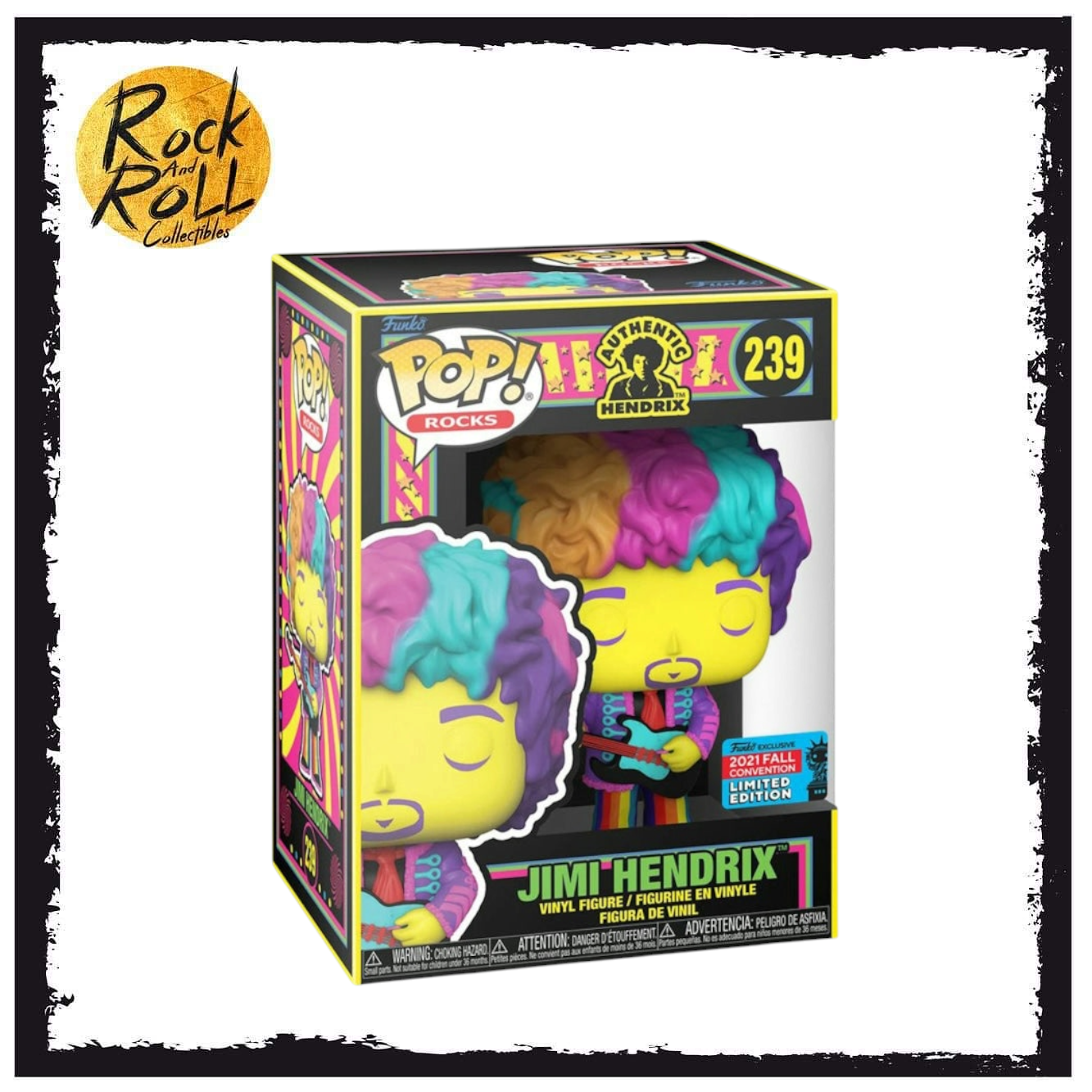 Jimi Hendrix (Blacklight) Funko Pop! Rocks #239 2021 Fall Convention Shared Exclusive