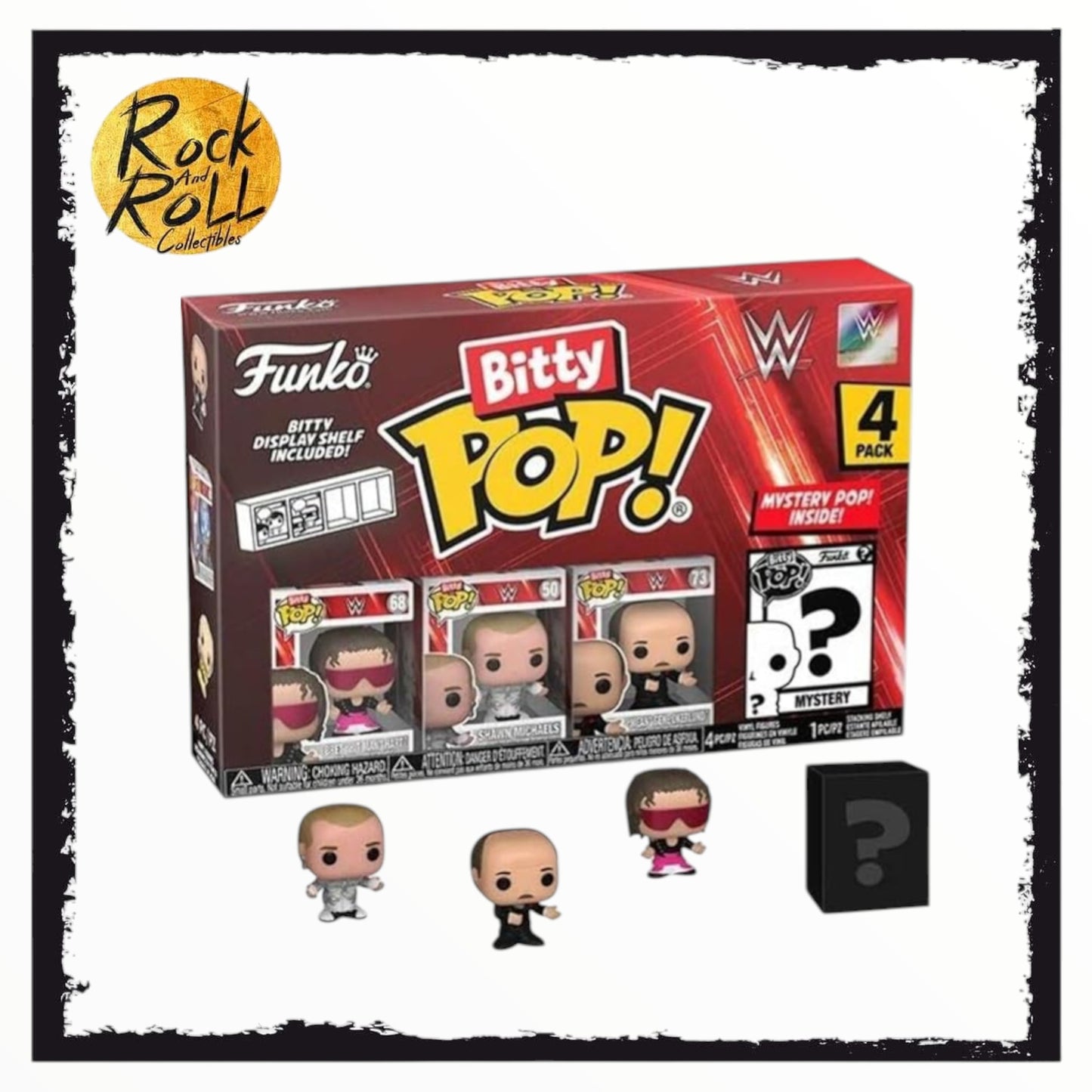 WWE Bitty Pop! 4 Pack - Bret "Hitman" Hart/Shawn Michaels/"Mean" Gene Ukerlund & 1 Mystery Bitty Pop!