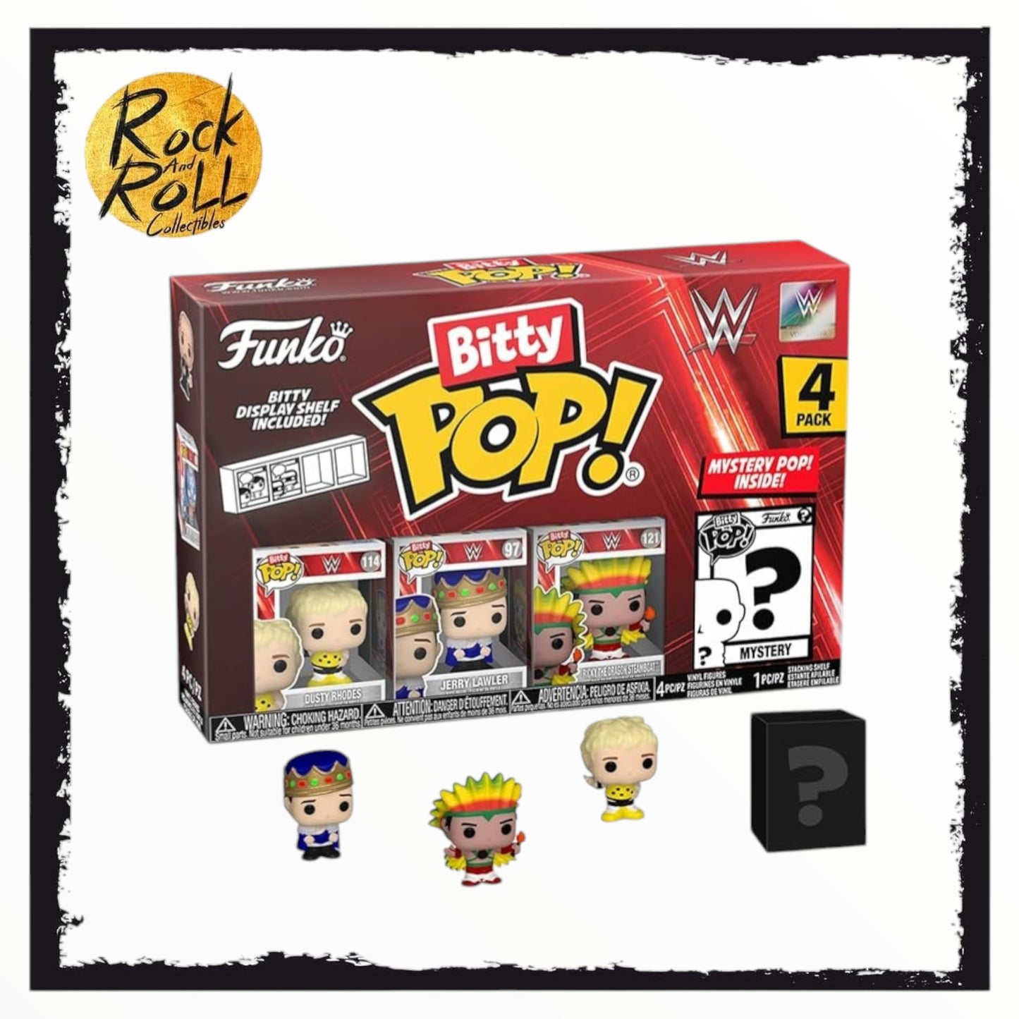 WWE Bitty Pop! 4 Pack - Dusty Rhodes/Jerry "The King" Lawler/Ricky "The Dragon" Steamboat & 1 Mystery Bitty Pop!