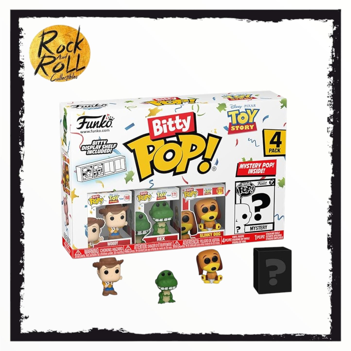 Funko Bitty Pop! Toy Story - Woody 4PK - Woody, Rex, Slinky Dog and A Surprise Mystery Mini Figure