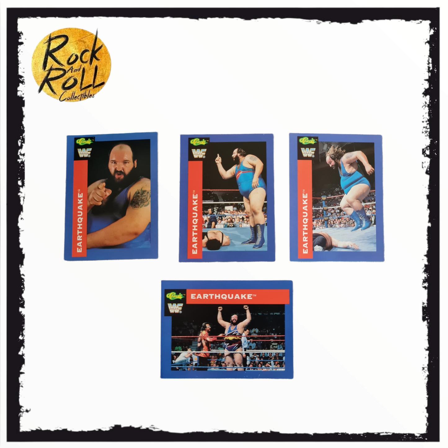 WWF 1991 Classic Games Trading Cards - Earthquake 4 Card Bundle