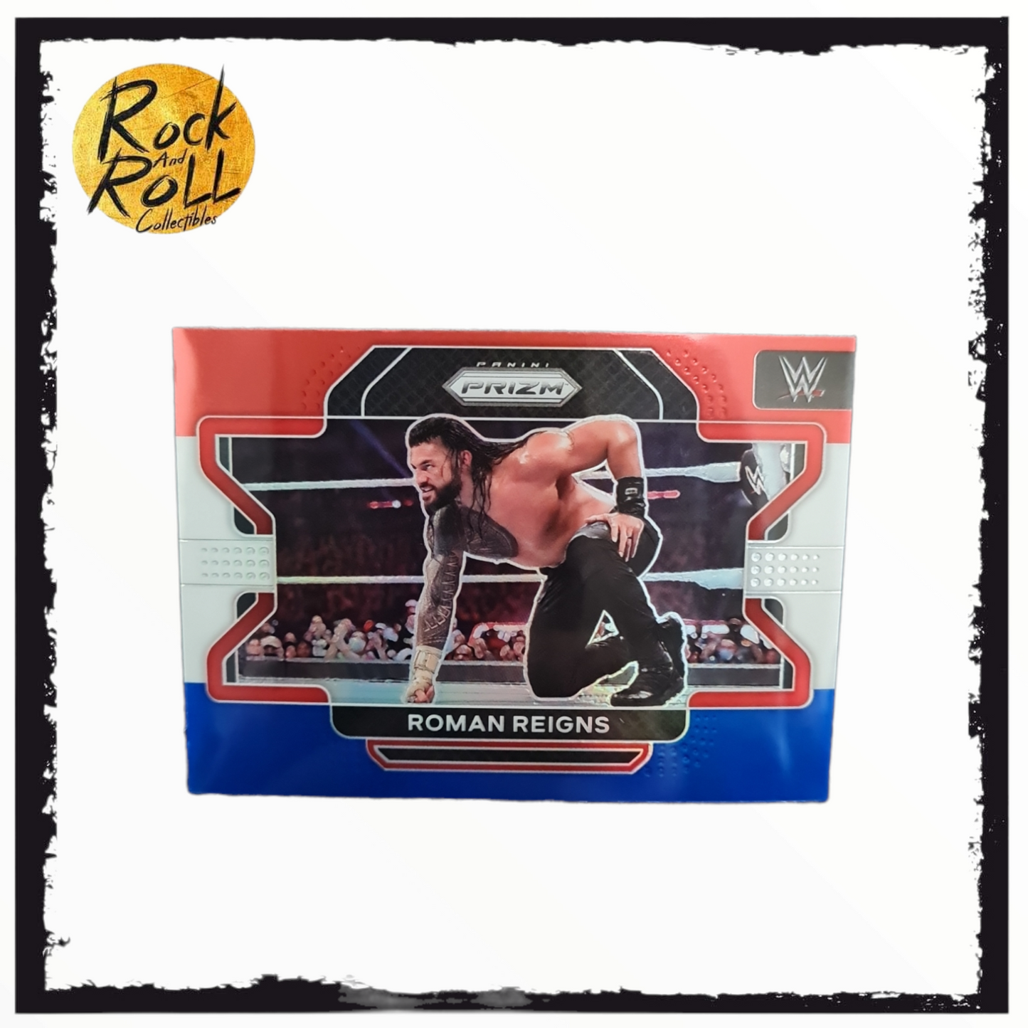 2022 Panini Prizm WWE Roman Reigns Red White & Blue Prizm Parallel Card #40