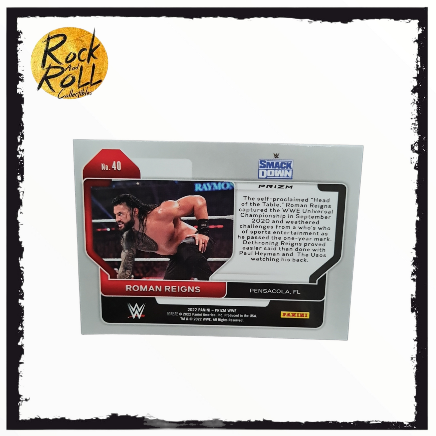 2022 Panini Prizm WWE Roman Reigns Red White & Blue Prizm Parallel Card #40