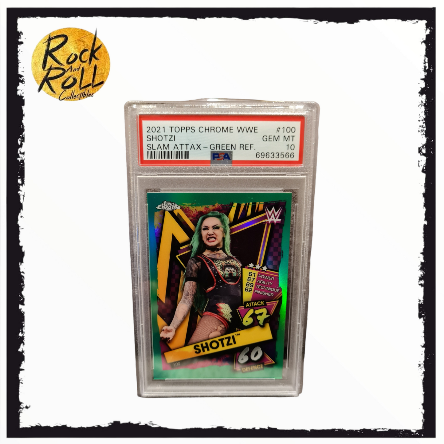WWE Slam Attax - Shotzi Green Refractor #100 LE 30/50 - PSA GEM MT 10