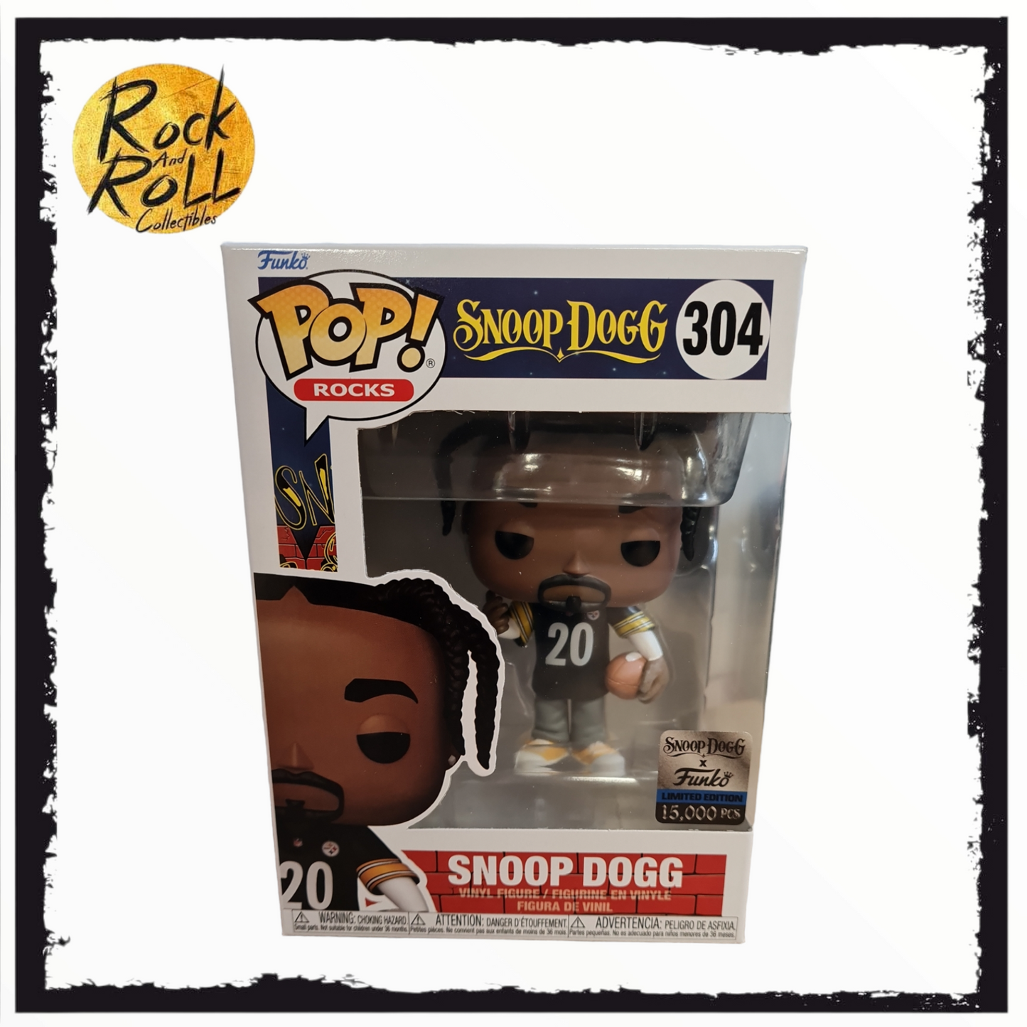 Snoop Dogg (Steelers Jersey) Funko Pop! #304 Rocks #304 The Dogg House X Funko Exclusive LE 15,000 Pieces.