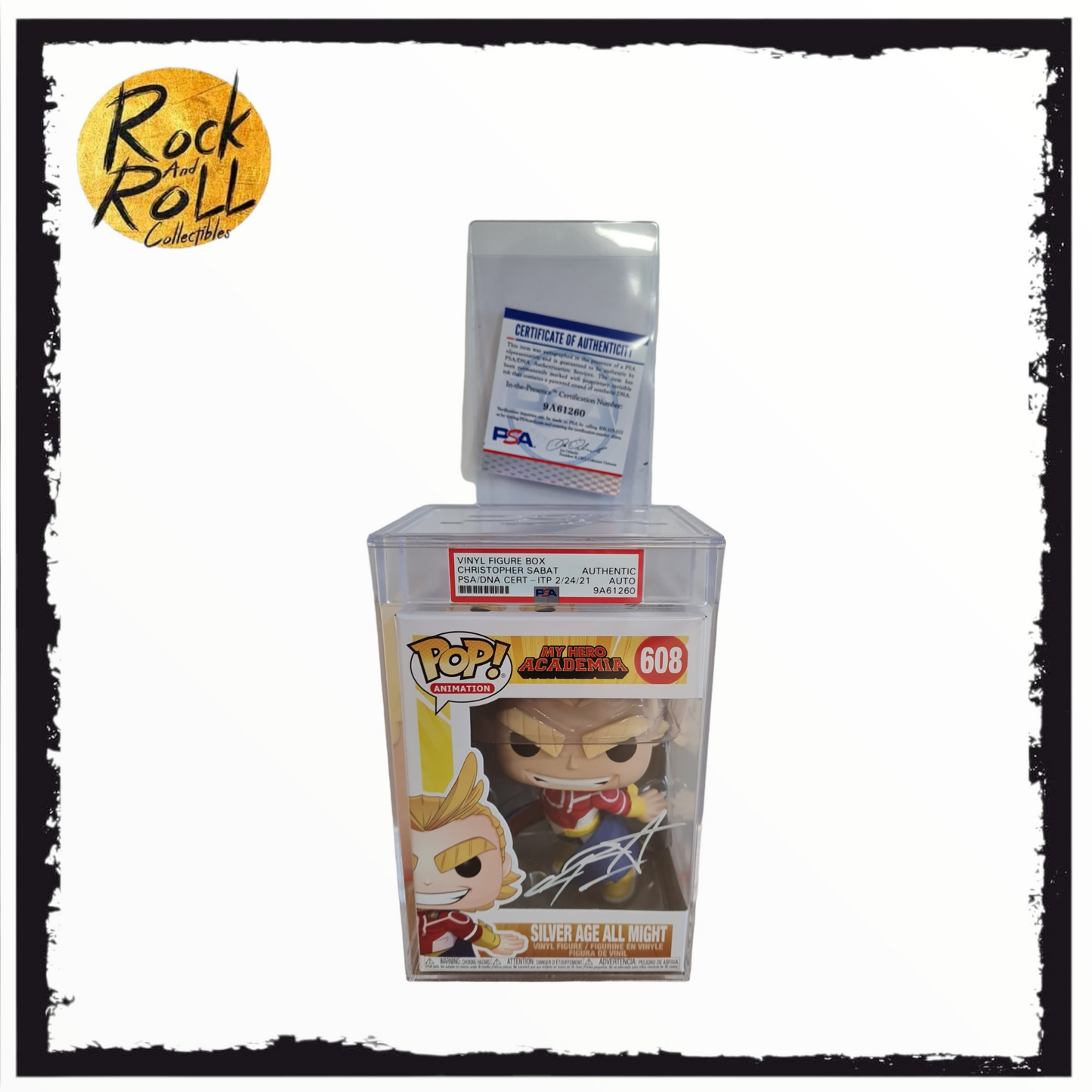 My Hero Academia - Silver Age All Might Funko Pop! #608 Signed by Christopher Sabat. PSA COA