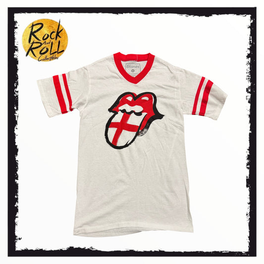 Rolling Stones White England Flag Tongue Logo V-Neck T-Shirt - Small
