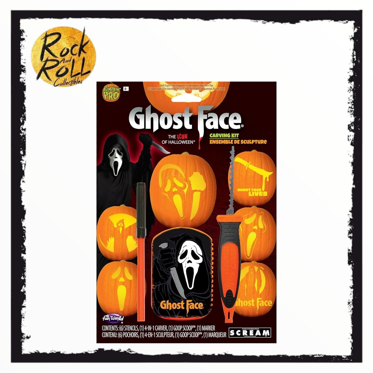 Fun World Officially Licensed Ghost Face Scream Halloween Pumpkin Carving Decorating Kit