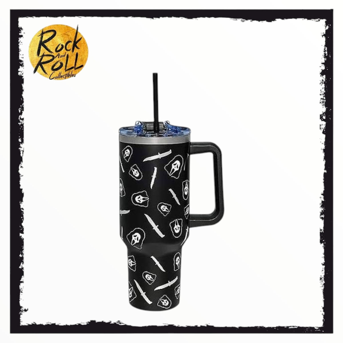 Ghost Face Metallic Knife Print Travel Tumbler with Straw - 40oz US Import