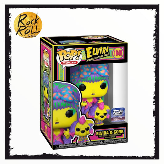 Elvira & Gonk #1649 (Black Light) Funko Pop! - Elvira: Mistress Of The Dark - Funko Hollywood Exclusive - Condition 8/10