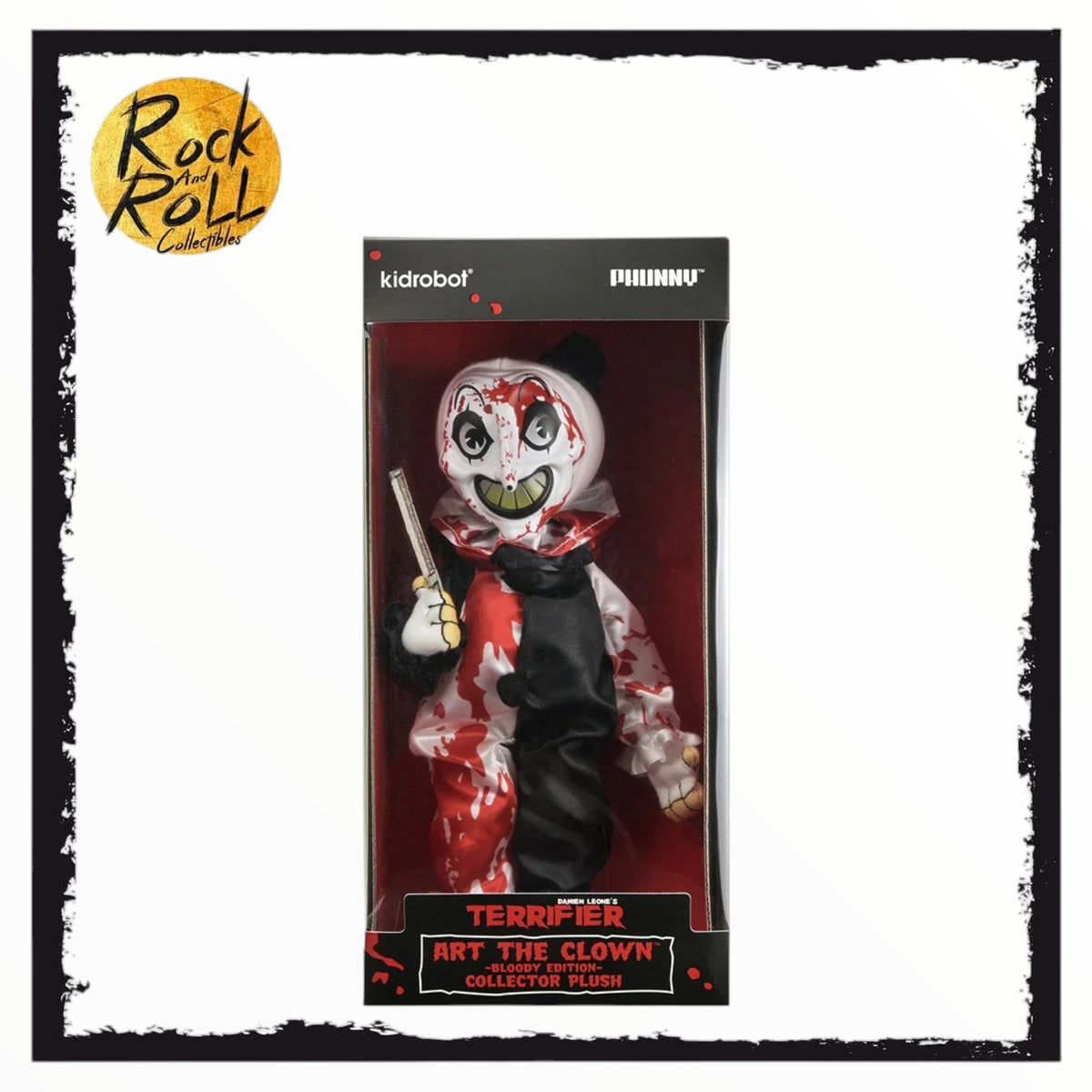 KidRobot Phunny Collector Vinyl Face Plush - Terrifier 2 Art the Clown "Bloody Edition" - US Import