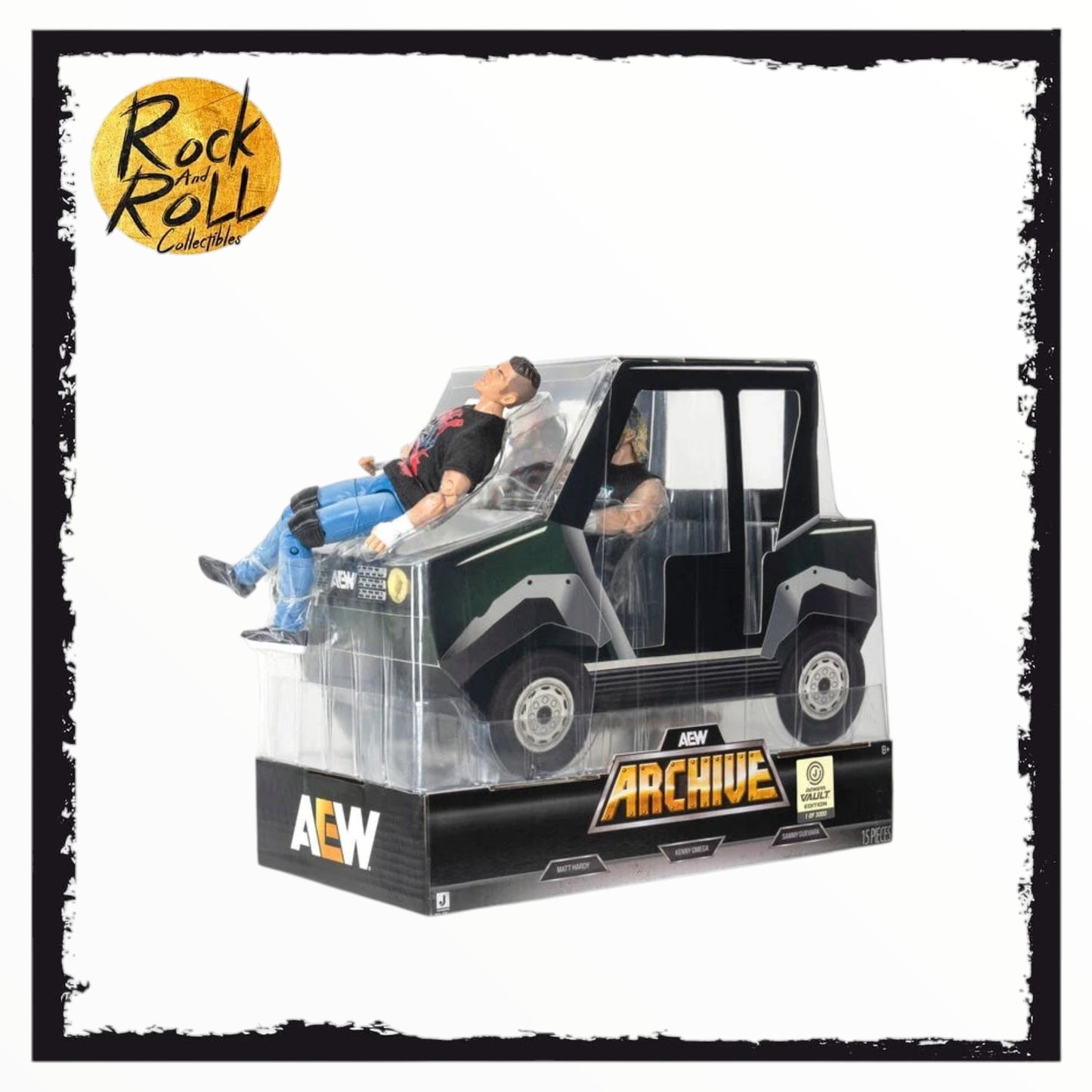 AEW Archive "Golf Cart" Kenny Omega, Matt Hardy & Sammy Guevara Jazwares Vault Edition 1 of 3000 Figure Set