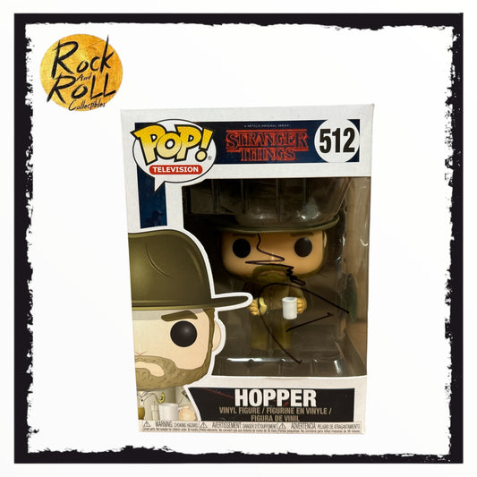 Stranger Things - Hopper Funko Pop! #512 Signed by David Harbour - Monopoly Events COA Sticker