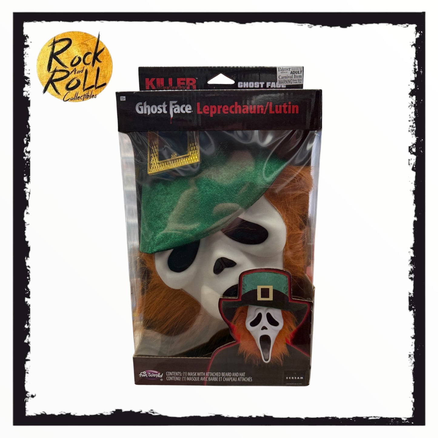 Funworld Ghost Face St Patrick's Day Leprechaun Mask Halloween Costume Adult Hat Beard