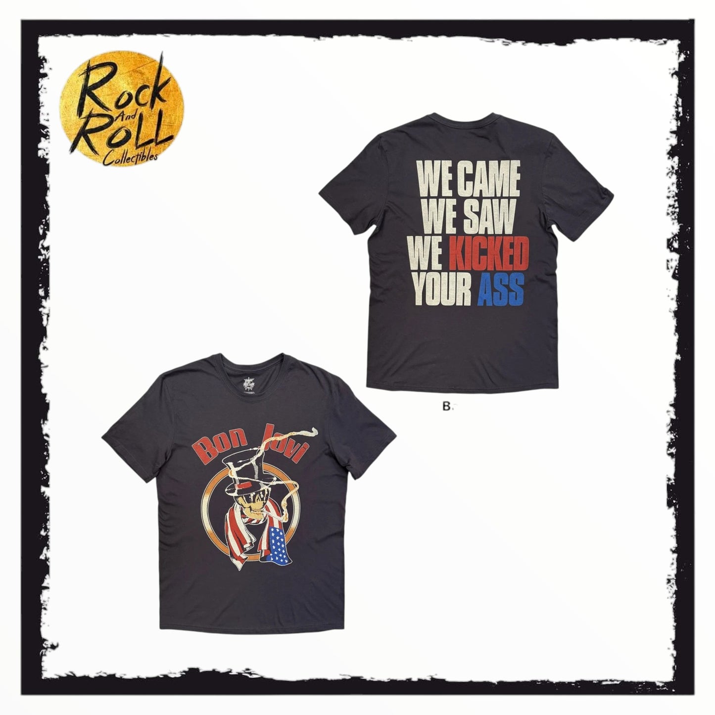 Bon Jovi Unisex T-Shirt: Kicked Ass (Charcoal Grey) (Back Print)