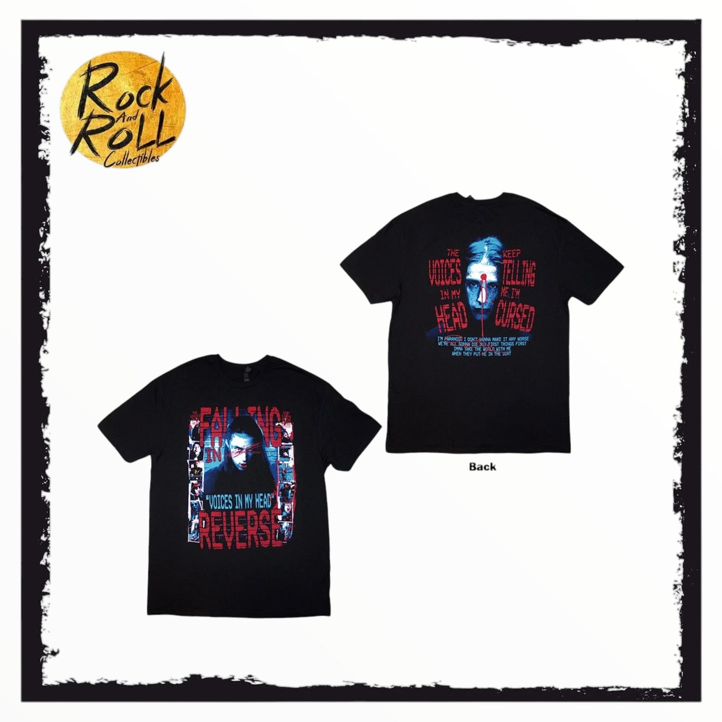 Falling In Reverse Unisex T-Shirt: Voice Collage (Black) (Back Print)