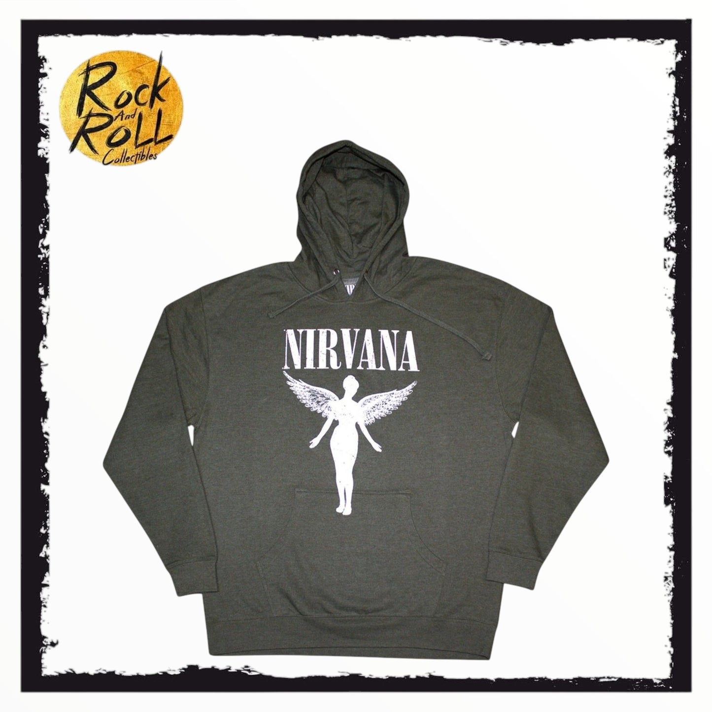 Nirvana Unisex Pullover Hoodie: Angelic Mono (Khaki Green)
