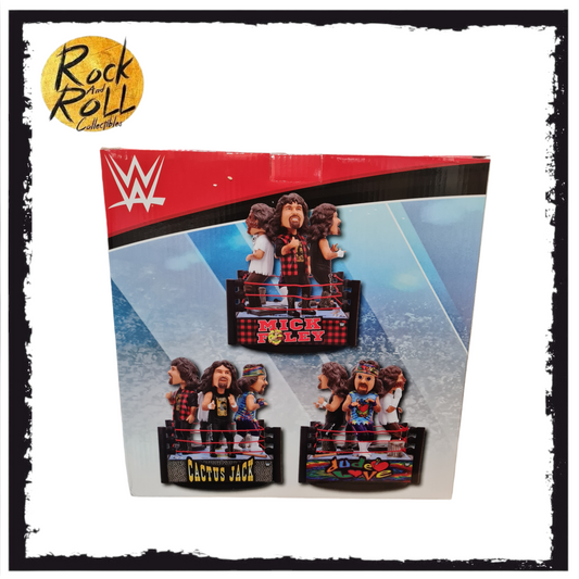 Mick Foley & Mankind & Cactus Jack & Dude Love Faces of Foley WWE Quad Spinner Bobblehead FOCO