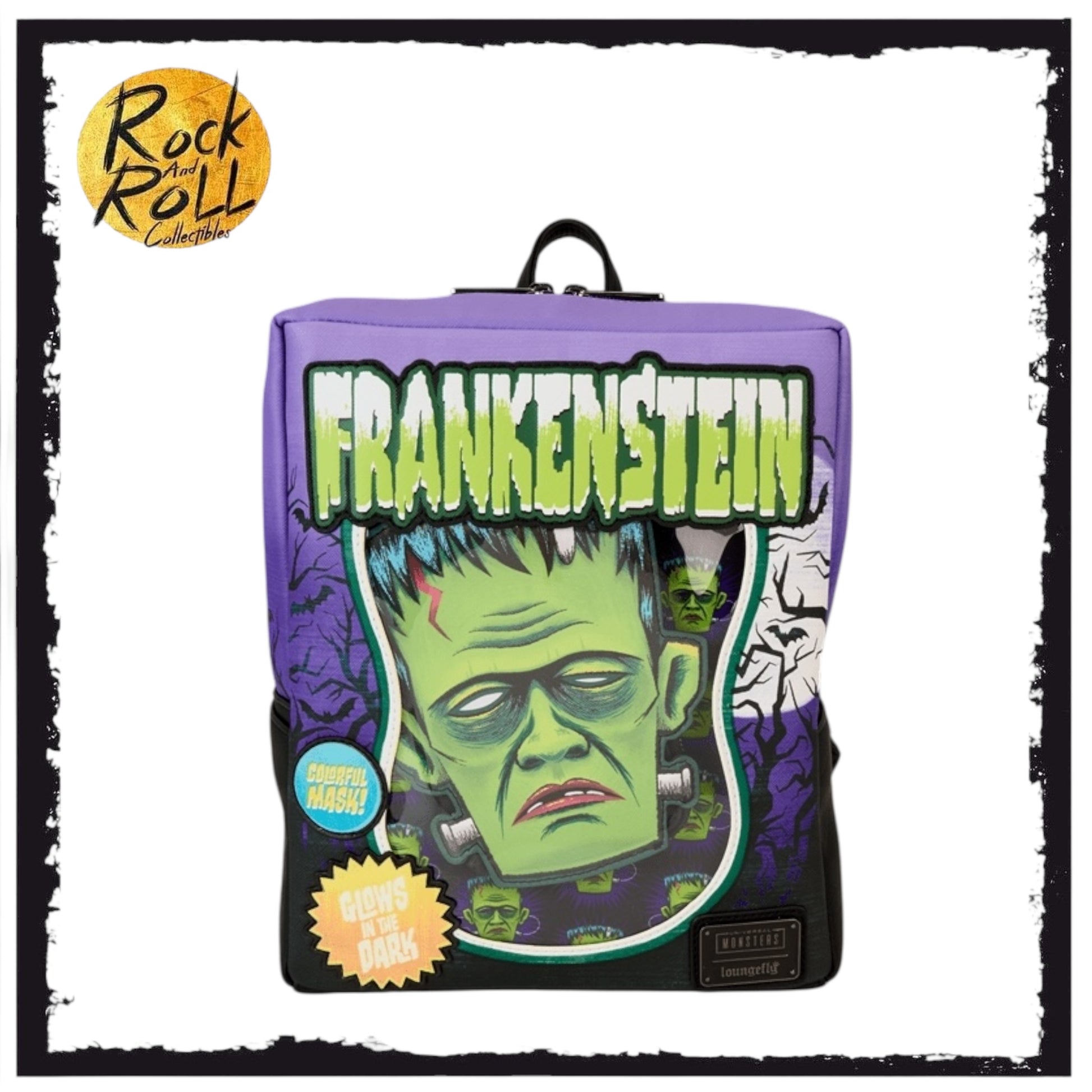 frankenstein mini backpack Frankenstein Neon Mask Universal Monsters Loungefly Mini Backpack – rock and roll collectibles