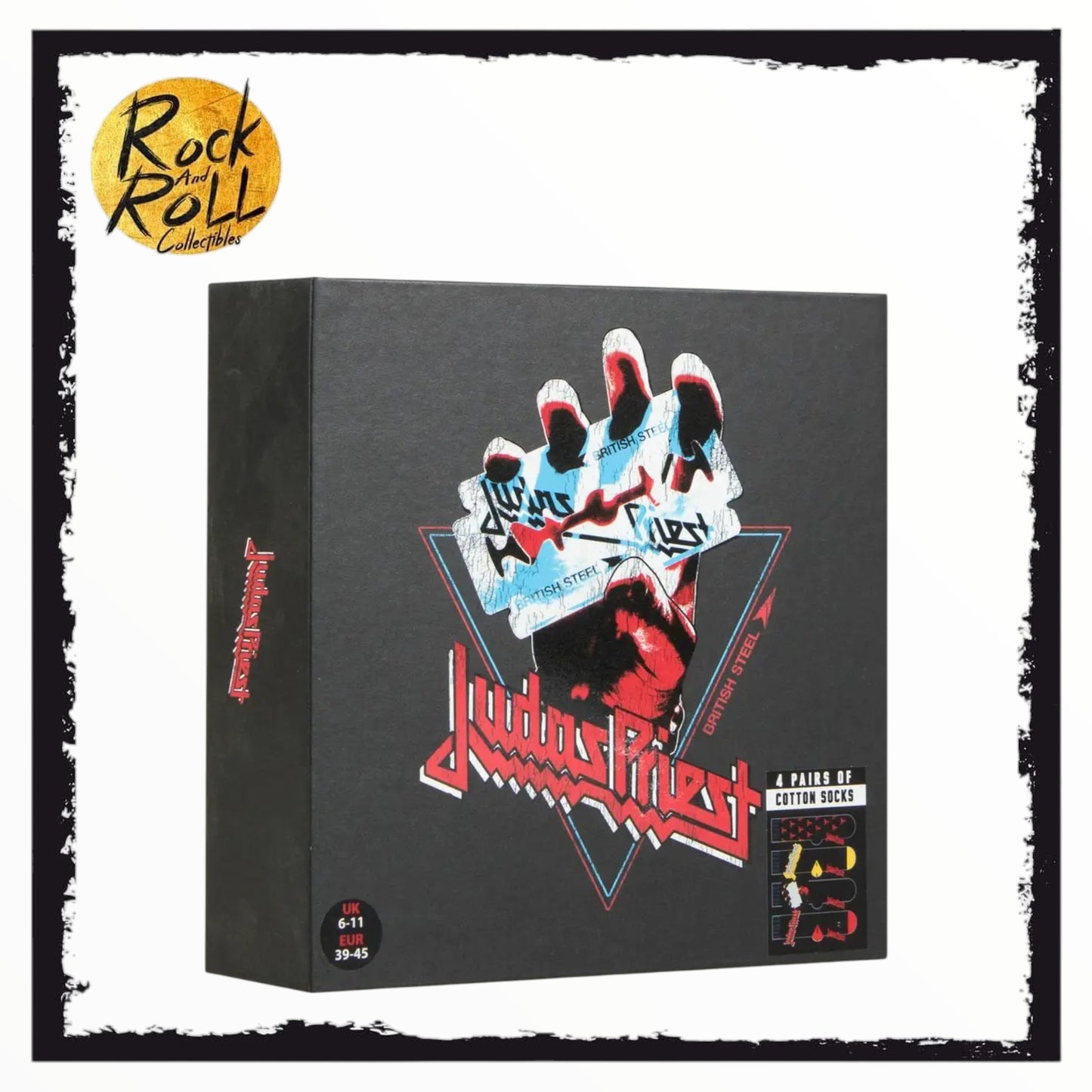 Mens Judas Priest 4 Pack "British Steel" Cotton Socks in Magnetic Gift Box (UK12-14/EUR46-49)