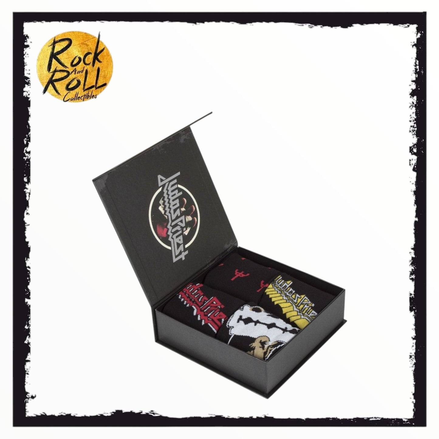 Mens Judas Priest 4 Pack "British Steel" Cotton Socks in Magnetic Gift Box (UK12-14/EUR46-49)