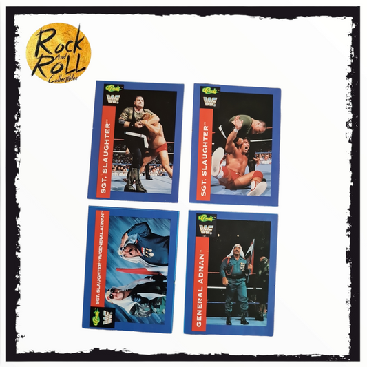 WWF 1991 Classic Games Trading Cards - Sgt. Slaughter & General Adnan 4 Card Bundle