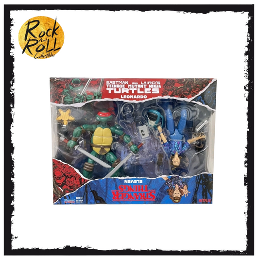 EASTMAN AND LAIRD'S TMNT LEONARDO & STRANGER THINGS ELEVEN PLAYMATES TOYS.