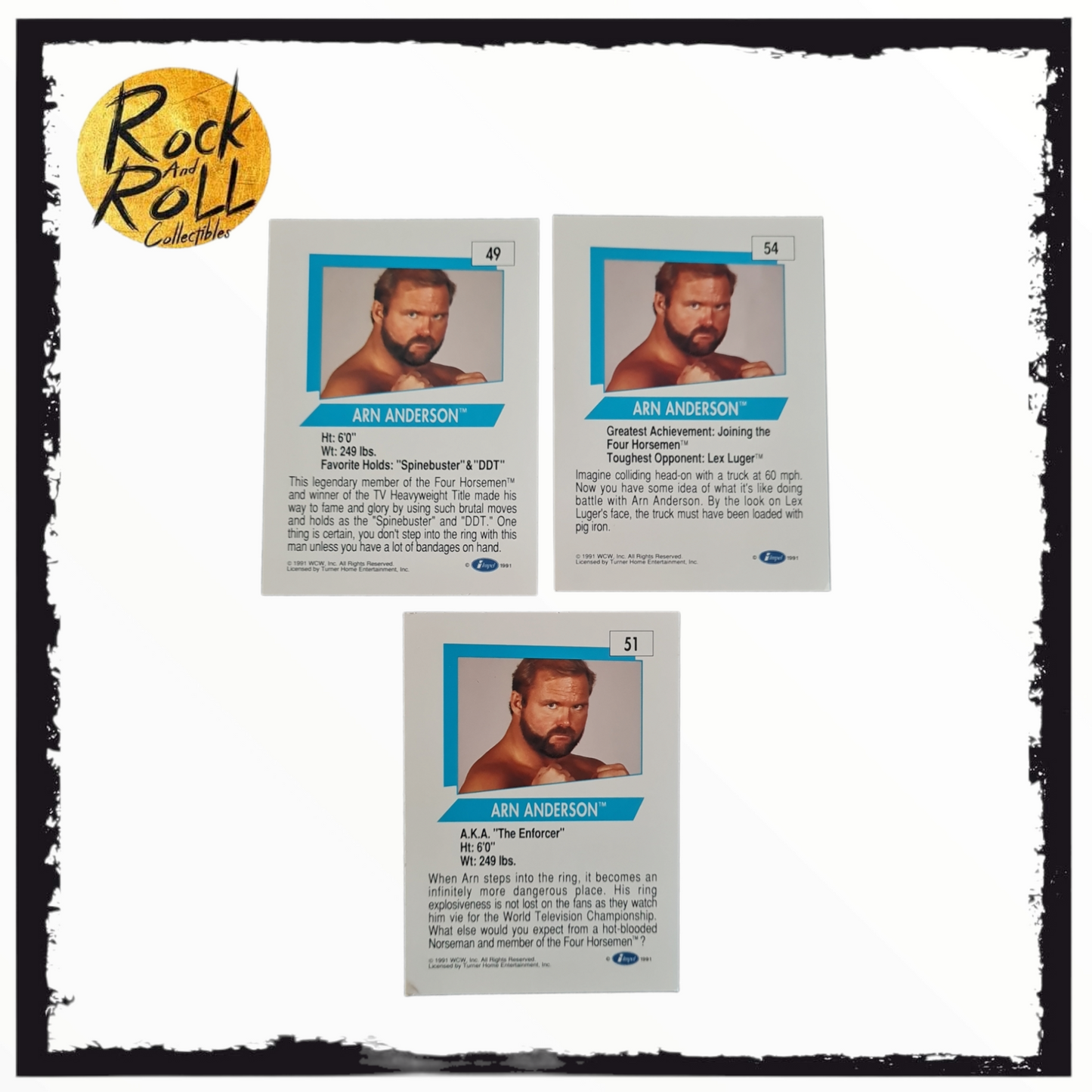 1991 WCW Arn Anderson Collectible Cards #49 / 51 /54