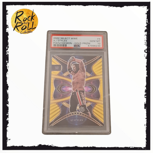 2022 Panini WWE Select AJ STYLES Phenomenon #4 Gold Prizm 3/10 PSA Graded 10