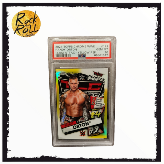 Randy Orton 2021 Topps Chrome WWE Slam Attax Card #171 Yellow Refractor SP 34/99 - PSA GEM MT 10