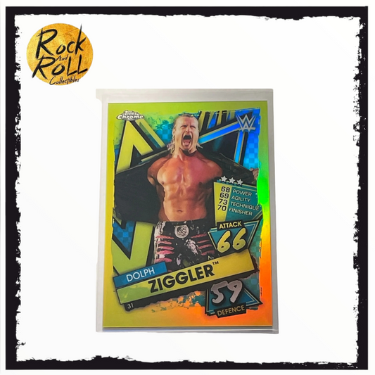 Dolph Ziggler - 2021 Topps Chrome WWE Slam Attax TCG Card #31 Yellow Refractor SP 55/99